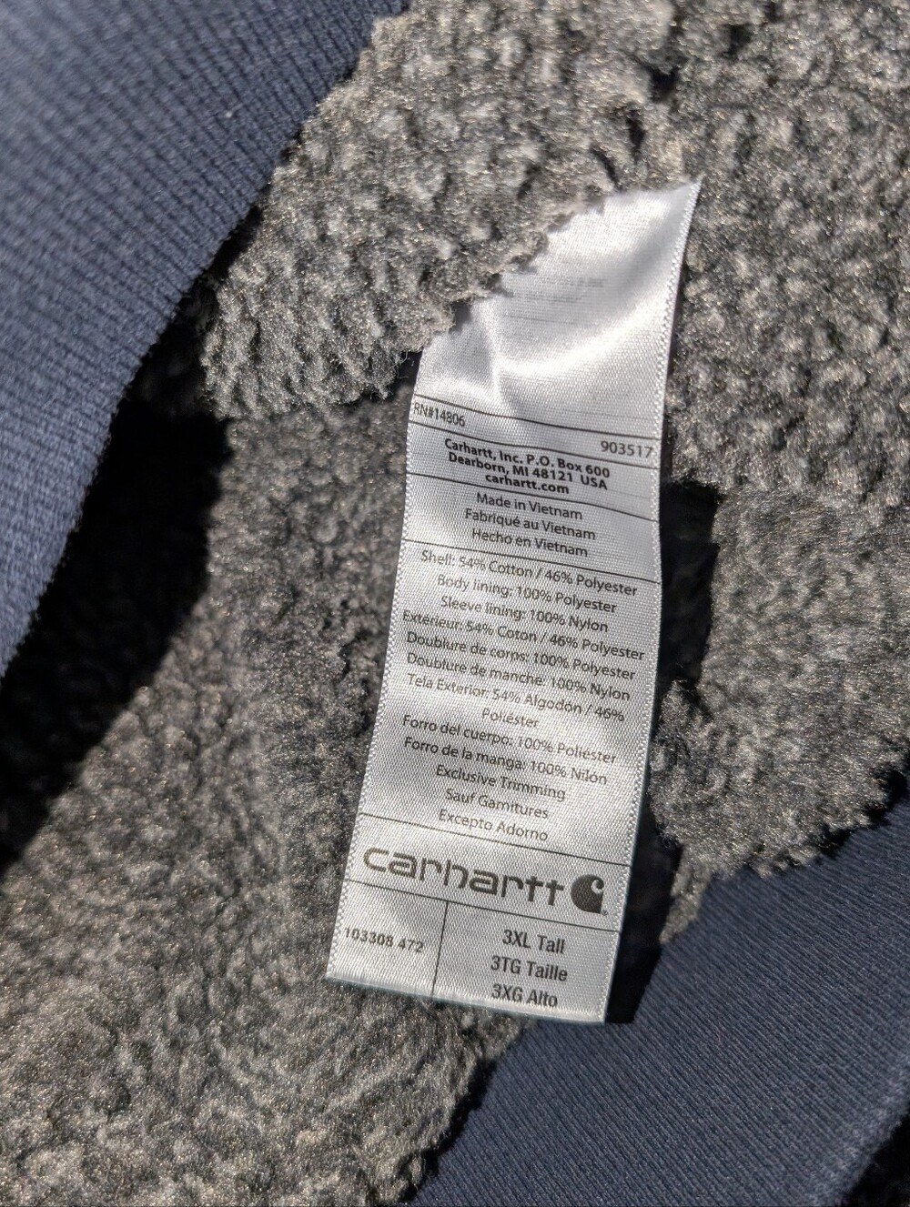 Carhartt Rain Defender Rockland Sherpa-Lined Hoodie Navy Mens 3XL TALL - Picture 6 of 7
